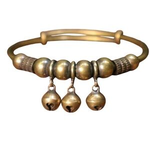 Vintage inspired Brass Bell Charm Bangle Bracelet Women Boho India